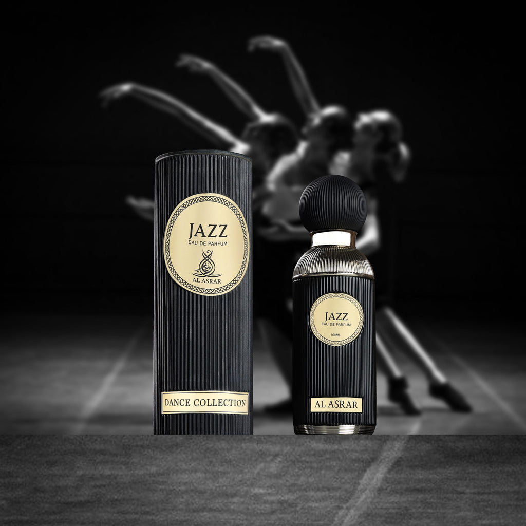 Al Asrar Jazz unisex perfume box and bottle on Black background