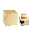 A gold-toned perfume bottle and its matching square box, labeled Al haramain l'Aventure Gold shown on a clean white background.