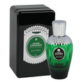 Haramain Zahara Sage Dubai perfume bottle with a green faceted glass body and silver cap, shown next to its black rectangular box with a silver and green label.