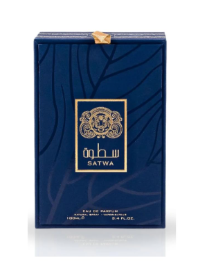 Heibah Eau de Parfum bottle with its matching pink packaging box, featuring Arabic calligraphy and a metallic cap on a white background.