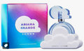 Ariana Grande Cloud Eau de Toilette bottle with a cloud-shaped cap, shown next to its blue and pink gradient packaging box.