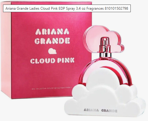 Aria Grande Ladies Cloud Pink EDP Spray 3.4 oz Fragrances bottle in front of its pink packaging box.