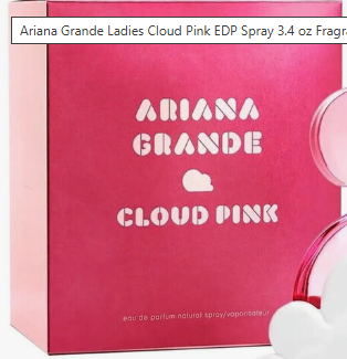 Ariana Grande Cloud Pink EDP Spray 3.4 oz Fragrance box in a vibrant pink color, featuring white text and logo, with a partial view of the pink bottle on the right.