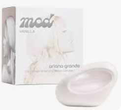 A white oval-shaped body wash bottle shown in front of its white packaging box, which features the brand name 'mod' and scent name 'Vanilla'.