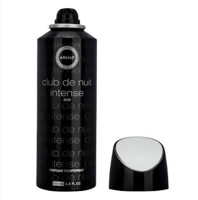 Black Armaf Club de Nuit Intense perfume bodyspray bottle on a white background