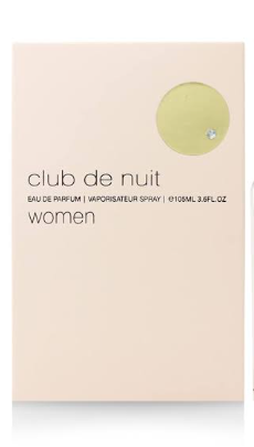 Club de Nuit Women Eau de Parfum packaging box in a pale peach-beige color, featuring a circular gold label and black text.