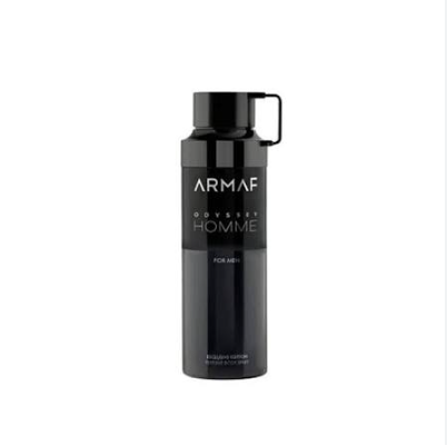 A black cylindrical bottle of Armaf Odyssey Homme cologne with a black cap and handle, shown against a plain white background.