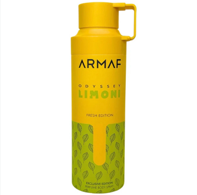 Armaf Odyssey Limoni Fresh Edition cologne bottle in a bright yellow and lime green colorway, featuring a matching yellow cap with an integrated handle.