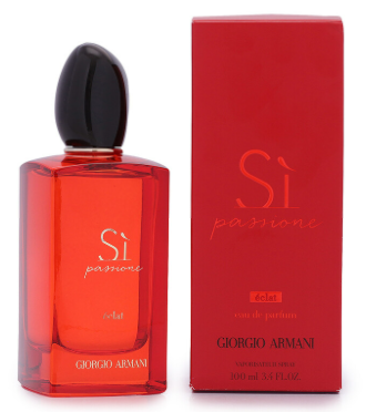 Giorgio Armani Si Passione Eau de Parfum 30ml bottle in vibrant red with a black cap, shown next to its red packaging box on a white background.