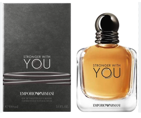 Emporio Armani Stronger With You Eau de Toilette bottle and its black packaging box, shown on a plain white background.