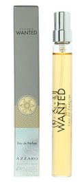 A bottle of Azzaro Wanted Eau de Parfum next to its grey and gold packaging box, shown against a plain white background.