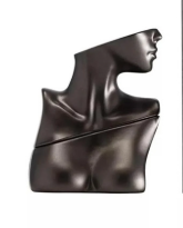 A dark brown sculptural ceramic planter shaped like a stylized female torso, shown against a plain white background.