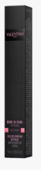 Valentino Hair in Hair Intense Mousse Gel Spray black box packaging, featuring pink accents and white text.