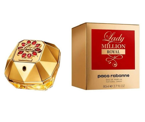 Paco Rabanne Lady Million Royal Eau de Parfum bottle and its packaging box on a white background.