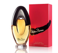 A bottle of Petra Picasso Eau de Parfum with a black and gold cap, next to its red packaging box with a black brushstroke design.