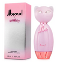 Kitty Perry Meows! Eau de Parfum 100ml bottle next to its pink and silver packaging box, featuring a cat-shaped bottle on a white background.