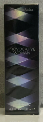 Elizabeth Arden Provocative Woman Eau de Parfum 100ml box, featuring a black and purple geometric pattern with silver lettering.