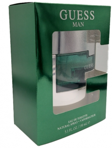Guess Man Eau de Toilette 5.1 fl. oz. natural spray bottle in its original green window box packaging.