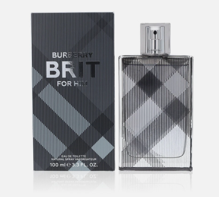 Burberry Brit For Men Eau de Toilette bottle and packaging box, featuring the signature black, gray, and white check pattern on a clean white background.