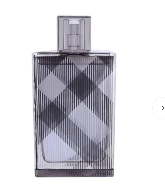A rectangular glass perfume bottle with a gray and white checkered pattern, featuring a ribbed glass texture and a matching gray cap, shown against a plain white background.