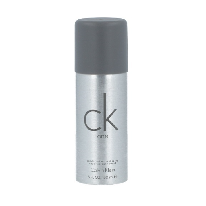 Calvin Klein CK One Body Spray for Men 5.0 fl oz 150ml – single bottle on white background, fresh citrus floral clean modern iconic masculine fragrance spray