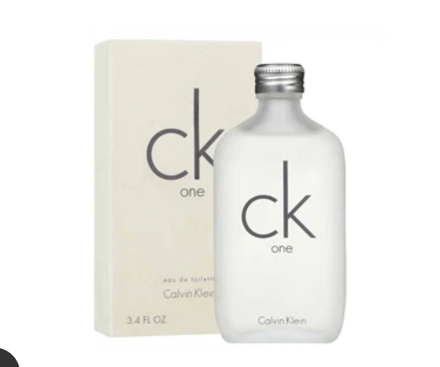 Calvin Klein CK One Eau de Toilette bottle and its matching cream-colored packaging box, featuring the iconic 'ck one' logo.