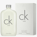 Calvin Klein CK One Eau de Toilette bottle in frosted off-white glass with a silver cap, shown next to its white packaging box. The bottle and box feature the gray 'ck one' logo and Calvin Klein branding.
