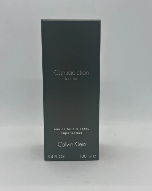 Calvin Klein Contraction for men eau de toilette spray 100ml box, shown in a dark gray color on a light gray background.