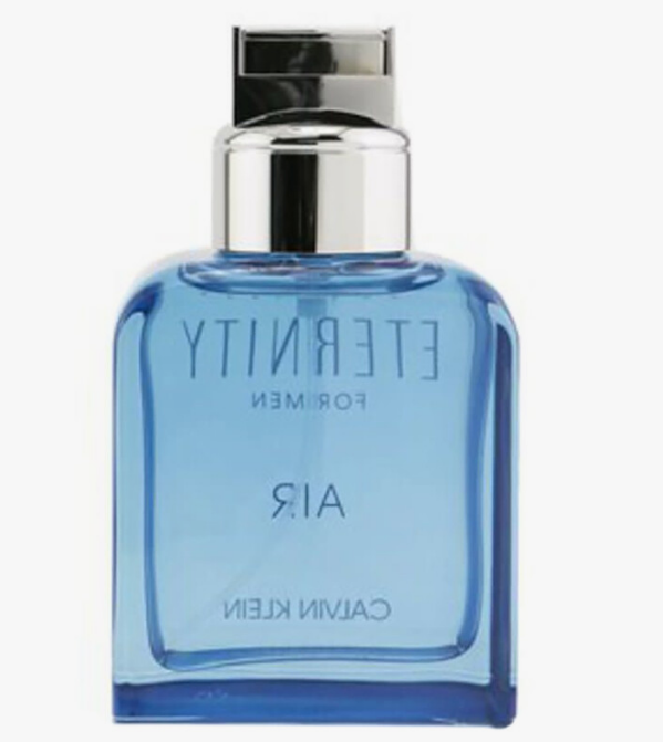 Calvin Klein Eternity For Men Air perfume bottle in light blue glass with a silver metallic cap, shown against a plain white background.