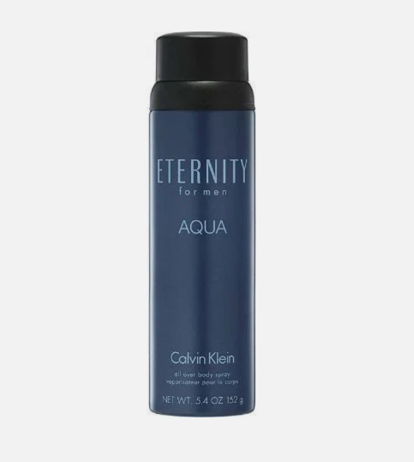 Calvin Klein Eternity Aqua Body Spray fragrance notes – Fresh Aquatic, top notes crisp cucumber bright citrus and clean aquatic accords, heart fresh lotus and soft violet, base warm sandalwood soft musk and light woody warmth