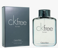 Calvin Klein ckfree for men eau de toilette spray bottle next to its dark gray packaging box, on a white background.