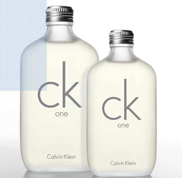 Two Calvin Klein CK One bottles with frosted glass and silver screw caps, shown on a clean white background.