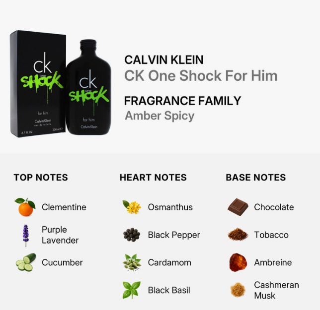 Calvin Klein One Shock for Men fragrance scent notes ginger cardamom aromatic woods white musk cedarwood