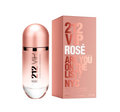 Carolina Herrera 212 VIP Rosé perfume bottle next to its pink packaging box on a white background.