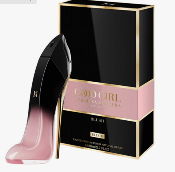 Carolina Herrera Cod Girl Blush Eau de Parfum bottle and packaging box. The perfume bottle is shaped like a high-heeled shoe with a black-to-pink gradient and gold lettering.