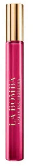 A cylindrical cosmetic tube of La Bomba Carolina Herrera in a vibrant magenta pink color with a metallic gold cap, shown against a plain white background.