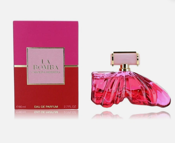 Carolina Herrera La Bomba Perfume for Women Eau de Parfum box and bottle 2.7oz 80ml on white background