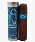 A 100 ml bottle of Copa Cabana Cuba Eau de Toilette Natural Spray next to its blue and silver cylindrical packaging container, displayed on a clean white background.