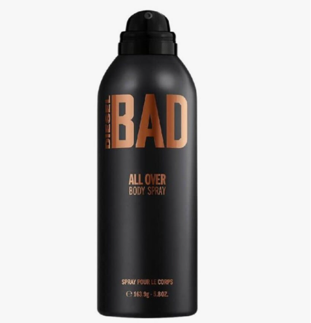 Diesel Bad Body Spray fragrance notes – Woody Aromatic, top notes bright elemi resin crisp pepper and clean aromatic accords, heart rich tobacco and soft leather, base warm vetiver soft musk and rich woody warmth