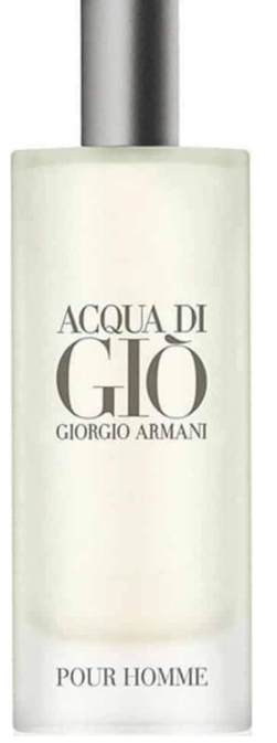 Giorgio Armani Acqua di Gio Pour Homme fragrance bottle with a frosted glass body, silver cap, and black text on a white background.