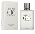 Giorgio Armani Acqua di Gio Eau de Toilette bottle and its matching packaging box, both in a clean white and silver color scheme.