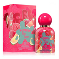 Tubefeez Pink Sugar Eau de Toilette bottle and its matching pink packaging box, decorated with watermelon and gummy candy illustrations.