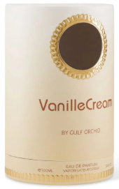 A cylindrical white bottle of Vanille Cream by Gault Creche, featuring a gold circular emblem and gold lettering on the front label.