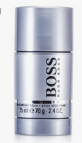 A silver Hugo Boss deodorant stick container with black text on a white background.