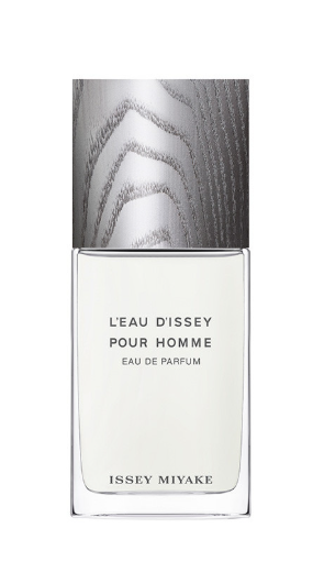Issey Miyake L'Eau D'Issey Pour Homme Eau De Parfum bottle with a textured metallic cap and clear glass base, shown on a white background.