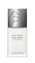 Issey Miyake L'Eau D'Issey Pour Homme Eau De Parfum bottle with a textured metallic cap and clear glass base, shown on a white background.
