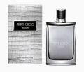 Jimmy Choo Man Eau de Toilette shown with its textured silver and black box on the left and the clear glass perfume bottle on the right, both featuring the Jimmy Choo Man branding against a plain white background.
