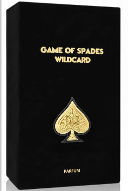 A black rectangular perfume box with gold lettering reading 'GAME OF SPADES WILDCARD' and a large gold spade symbol on the front, plus 'PARFUM' near the bottom, shown on a white background.
