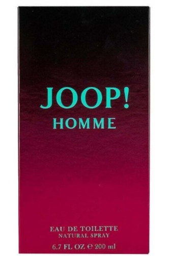 Joop! Homme Eau de Toilette natural spray box packaging, featuring a black to magenta gradient background with teal and white text.