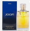 Joop! Femme Eau de Toilette perfume bottle with yellow liquid next to its blue box, on a white background.